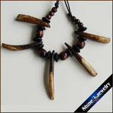 Tibetan Tribal Wood Beads Leather Necklace