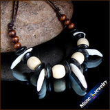 Tibetan Wolf Teeth Wood Bead Leather Necklace -G103