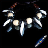 Tibetan Wolf Teeth Wood Bead Leather Necklace -G103