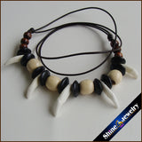 Tibetan Wolf Teeth Wood Bead Leather Necklace -G103