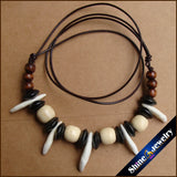 Tibetan Wolf Teeth Wood Bead Leather Necklace -G103