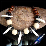 Tibetan Wolf Teeth Wood Bead Leather Necklace -G103