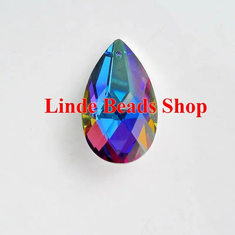 38mm Crystal Almond/Pear Pendant Beads Metallic Plated Silver Back