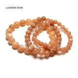 Natural Sunstone Beads Bracelet Women Stretch Beaded Bracelet