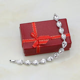 Water Drop CZ Charm Bracelet 925 Silver Chain Adjustable for Women Wedding