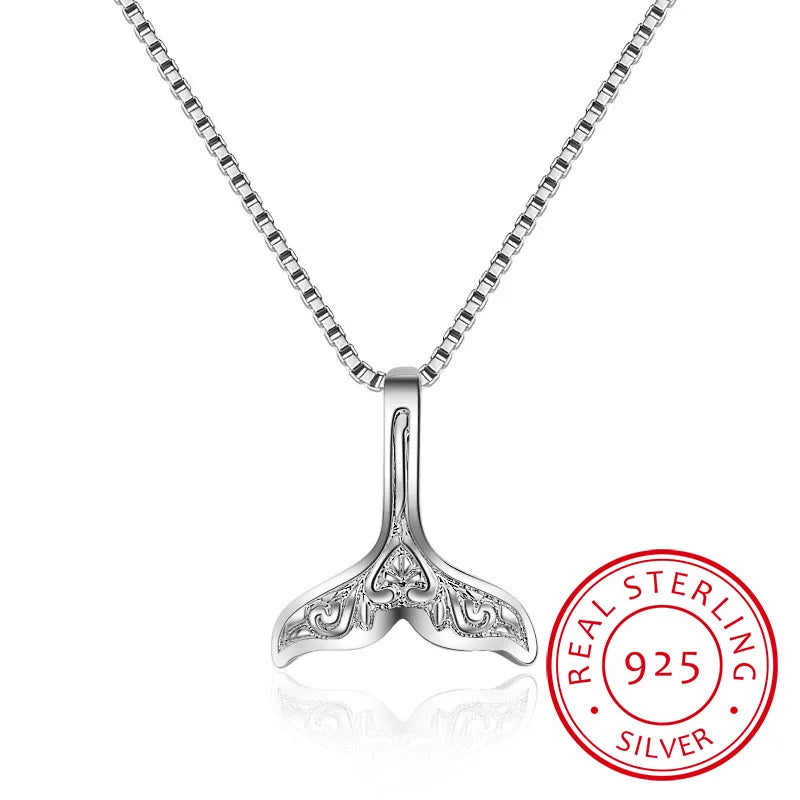 925 Silver Whale Tail Fish Nautical Charm Mermaid Tail Necklace