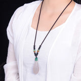 Chalcedony Crystal Pendant Magnolia Flower Necklace Crystal Jewelry