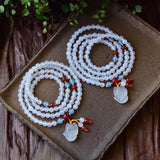 Crystal Bracelets 6mm Round Beads with Fox Charm Multilayer Jewelry