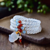 Crystal Bracelets 6mm Round Beads with Fox Charm Multilayer Jewelry
