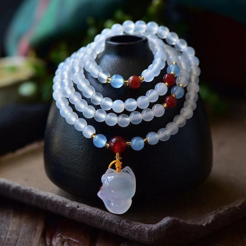 Crystal Bracelets 6mm Round Beads with Fox Charm Multilayer Jewelry