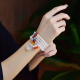 Crystal Bracelets 6mm Round Beads with Fox Charm Multilayer Jewelry