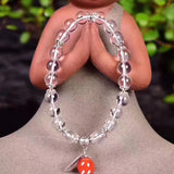Natural Crystal Bracelet 8mm Beads Tibetan Silver Leaf Lucky Women Jewelry