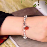Natural Crystal Bracelet 8mm Beads Tibetan Silver Leaf Lucky Women Jewelry
