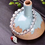 Natural Crystal Bracelet 8mm Beads Tibetan Silver Leaf Lucky Women Jewelry