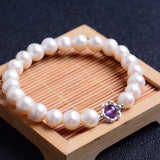 Natural Pearl Bracelet with Purple Crystal Beads for Women