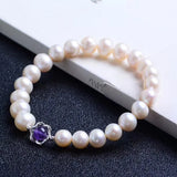 Natural Pearl Bracelet with Purple Crystal Beads for Women