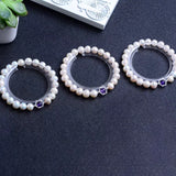Natural Pearl Bracelet with Purple Crystal Beads for Women