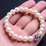 Natural Pearl Bracelet with Purple Crystal Beads for Women
