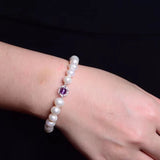 Natural Pearl Bracelet with Purple Crystal Beads for Women