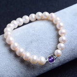 Natural Pearl Bracelet with Purple Crystal Beads for Women