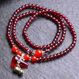 Red Garnet Stone Bracelet with Crystal Pendant