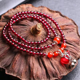 Red Garnet Stone Bracelet with Crystal Pendant