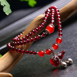 Red Garnet Stone Bracelet with Crystal Pendant