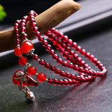 Red Garnet Stone Bracelet with Crystal Pendant