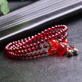 Red Garnet Stone Bracelet with Crystal Pendant