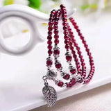 Red Garnet Stone Bracelet with Leaf Pendant