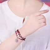 Red Garnet Stone Bracelet with Leaf Pendant