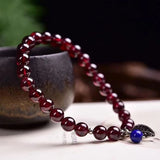 Red Garnet Stone Bracelet with Crystal Leaf Charm Pendant