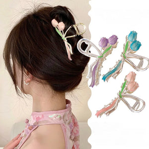 Women Large Tulips Flowers Hair Claw Rose Hairpin Clips