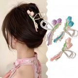 Women Large Tulips Flowers Hair Claw Rose Hairpin Clips