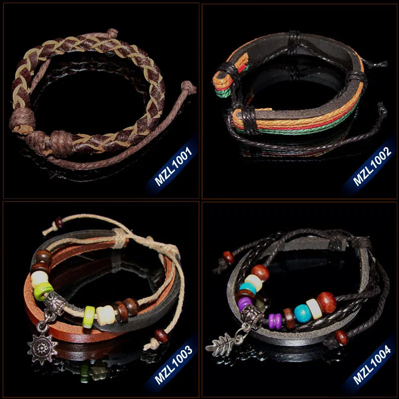 Unisex MultiWrap Leather Hemp Surfer Bracelet