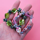 Shell Elastic Bracelet Green Pink Crystal Adjustable Strand