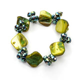 Shell Elastic Bracelet Green Pink Crystal Adjustable Strand