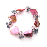 Shell Elastic Bracelet Green Pink Crystal Adjustable Strand
