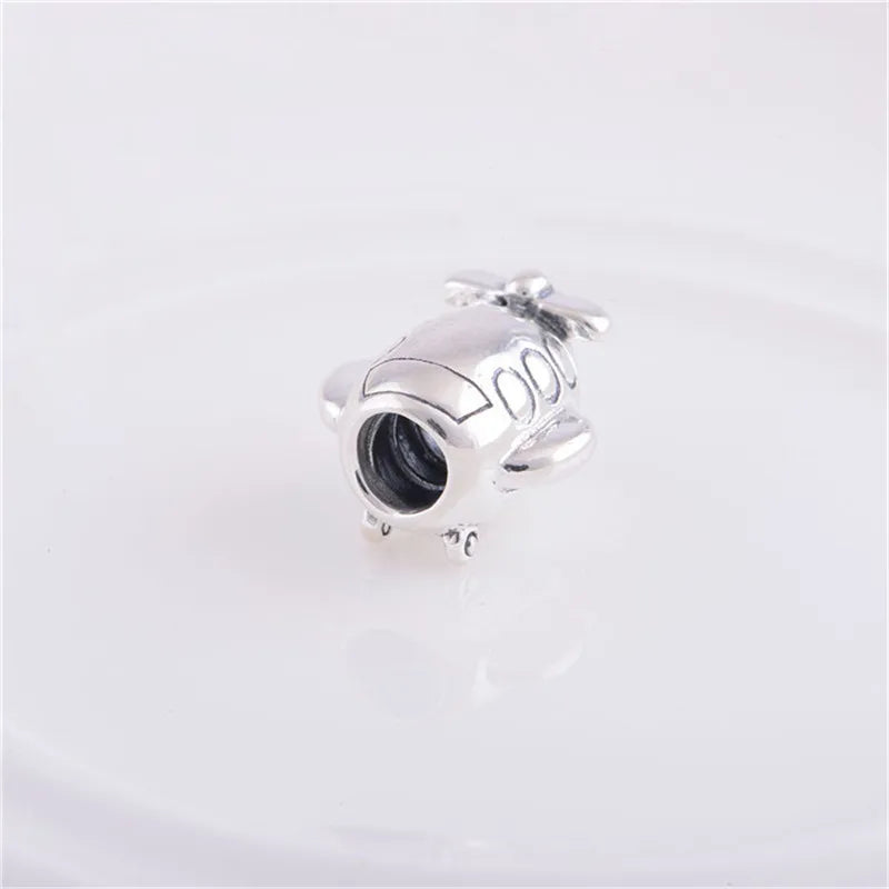 Sterling Silver 925 Airplane Charm Bead for Bracelet Making