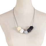 Geometric Wood Necklace Chunky Beads Statement Leather Cord
