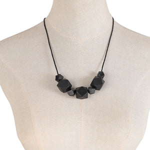 Geometric Wood Necklace Chunky Beads Statement Leather Cord