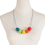 Geometric Wood Necklace Chunky Beads Statement Leather Cord
