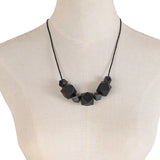 Geometric Wood Necklace Chunky Beads Statement Leather Cord