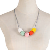Geometric Wood Necklace Chunky Beads Statement Leather Cord