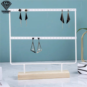 Wooden Base Metal Ear Studs Holder Earrings Display Stand 24/44/66 Holes