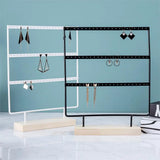 Wooden Base Metal Ear Studs Pendant Jewelry Holder Display Stand
