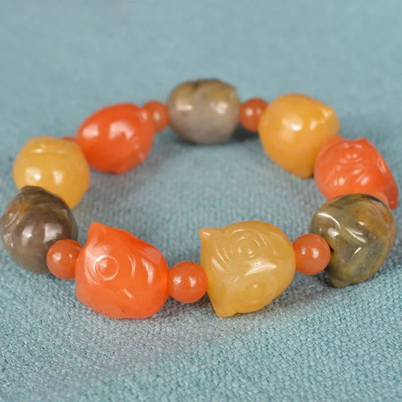 Xinjiang Owl Stone Bracelet Hand Carved Lucky Women Men Stone Jewelry