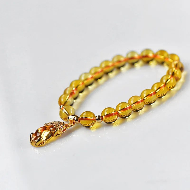 Yellow Crystal Bracelets Round Beads Pixiu Charm for Business Career