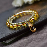 Yellow Crystal Bracelets Round Beads Pixiu Charm for Business Career