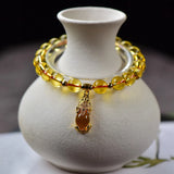 Yellow Crystal Bracelets Round Beads Pixiu Charm for Business Career
